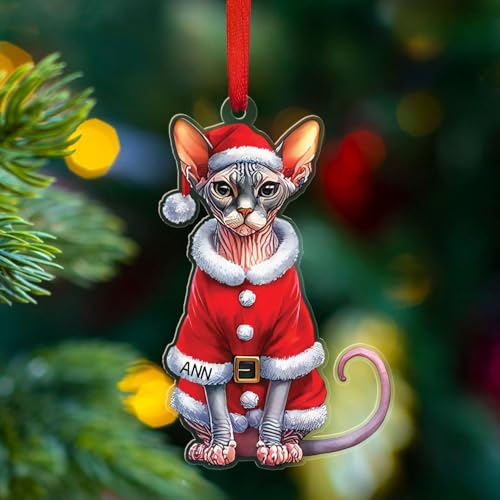 Sphynx Cat Lovers Shaped Acrylic Ornament, Personalized Pet Christmas Ornament 2025, Cute Decoration for Cat Lovers, Customized Name Sphynx Pet Owner Ornaments, Keepsake Gift for Cats Dad Mom
