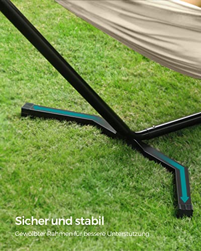 SONGMICS Hängematte mit Gestell, 210 x 150 cm, auf 5 Verschiedene Höhen verstellbar, Gestell aus Metall, bis 240 kg belastbar, für Garten, schwarzes Gestell und beige Hängematte GHS001M01 3