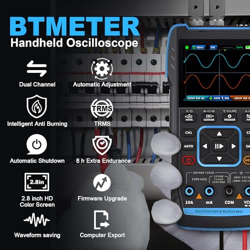 Image of BTMETER 3-in-1 Handheld Oscilloscope Multimeter & DDS Generator, 2 Channel, 10MHz Bandwidth, 50MSa /s, 10000 Counts Digital Oscillograph for Testing Voltage Current Capacitors Resistors Diodes
