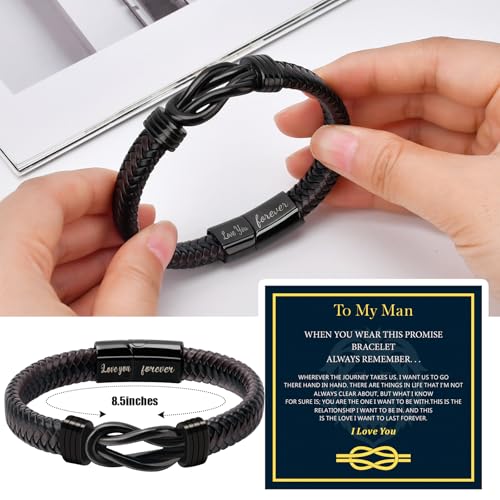 Bracelets Gifts for Men: Christmas Gifts Mens Bracelet Leather Couples Bracelets Anniversary Valentines for Him Boyfriend Husband from Wife Valentine's Birthday Romantic4