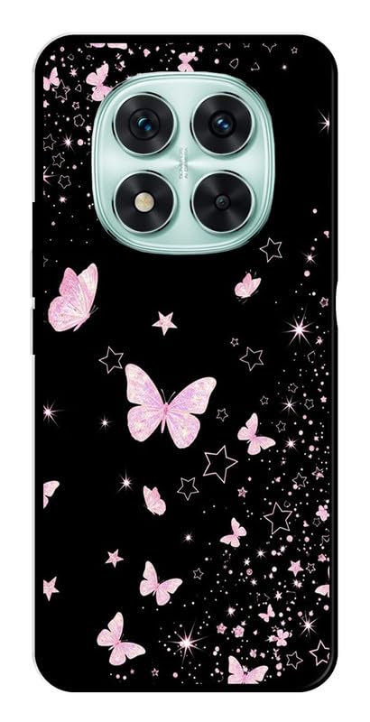 AARFAA Compatible for Redmi Note 14 Pro Plus 5G Mobile Phone Back Cover Case for Metal | for Boys Girls |Pink Butterfly Printed Rubber Silicone Soft TPU Sides with Camera Protection