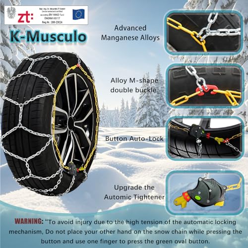 Snow Chains for Car Tires, Auto Fixing 1 Min Quick Fit Easy Installation, Portable Reusable Universal Emergency Tire Traction Chain for Passenger Car, Pickup Trucks and SUV - Set of 2 (KN100) - Image 4