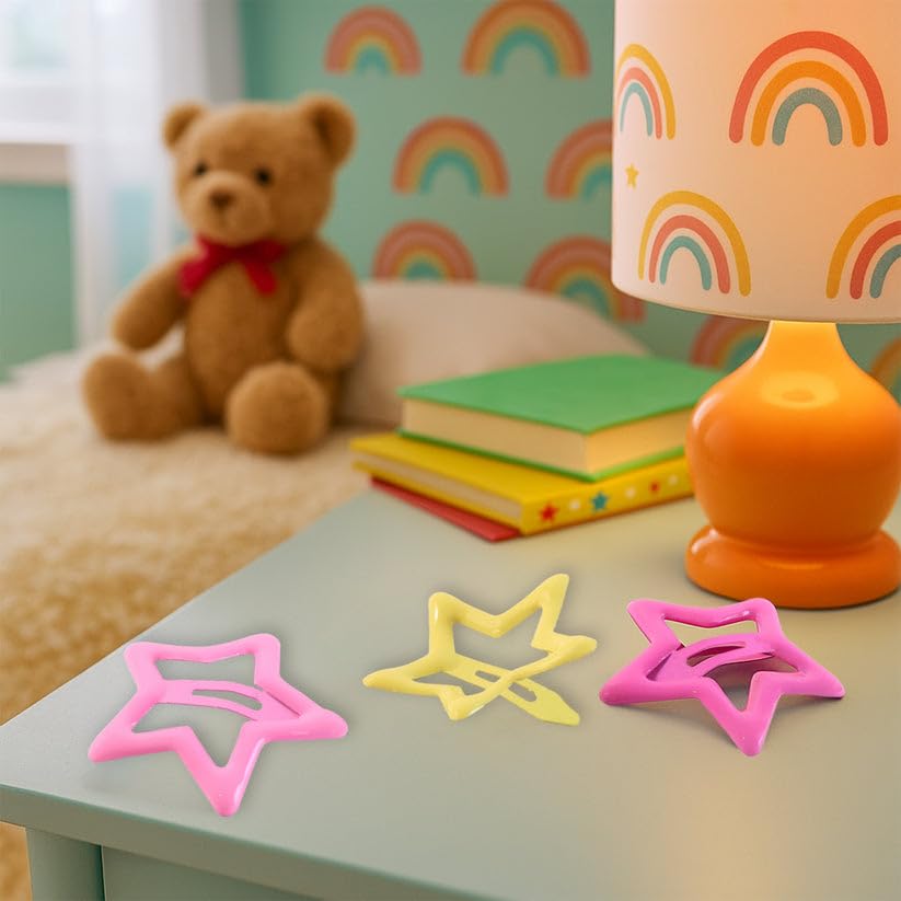 Image of Star Shaped Hair Clips for Women and Womens, Decorative Metal Snap Hair Accessories for Daily Wear, School and Party, Assorted Colors, Pack of 12 Pieces