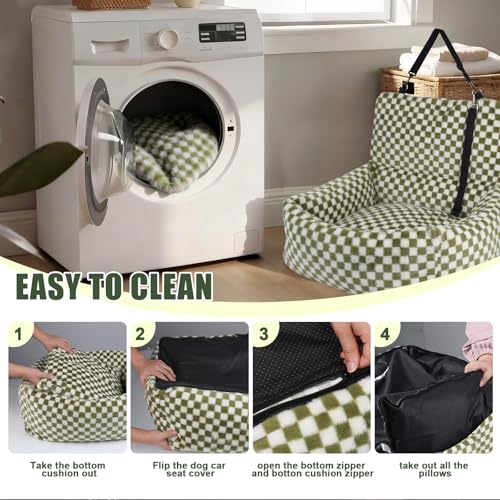 RUONARIER Dog Car Seat for Small Dogs,Medium Dog Car Bed with Detachable Washable Cover,Pet Puppy Booster Cars Seats with Safety Belt Up to 30 lbs(Grid Green) by RUONARIER - Image 5