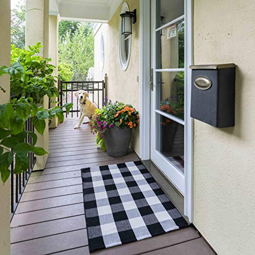 Nanta Cotton Buffalo Plaid Rug 27.5 X 43 Inches Washable Black And White Buffalo Check Rug For Layered Door Mat Indoor Outdoor #TOP5
