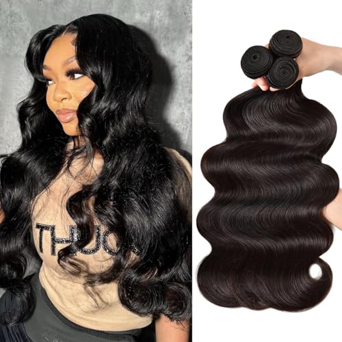 Body Wave Human Hair 3 Bundles (24 26 28) 100% Unprocessed Brazilian Virgin Human Hair Weave Body Weave Bundles Human Hair Extensions for Black Women Natural Color