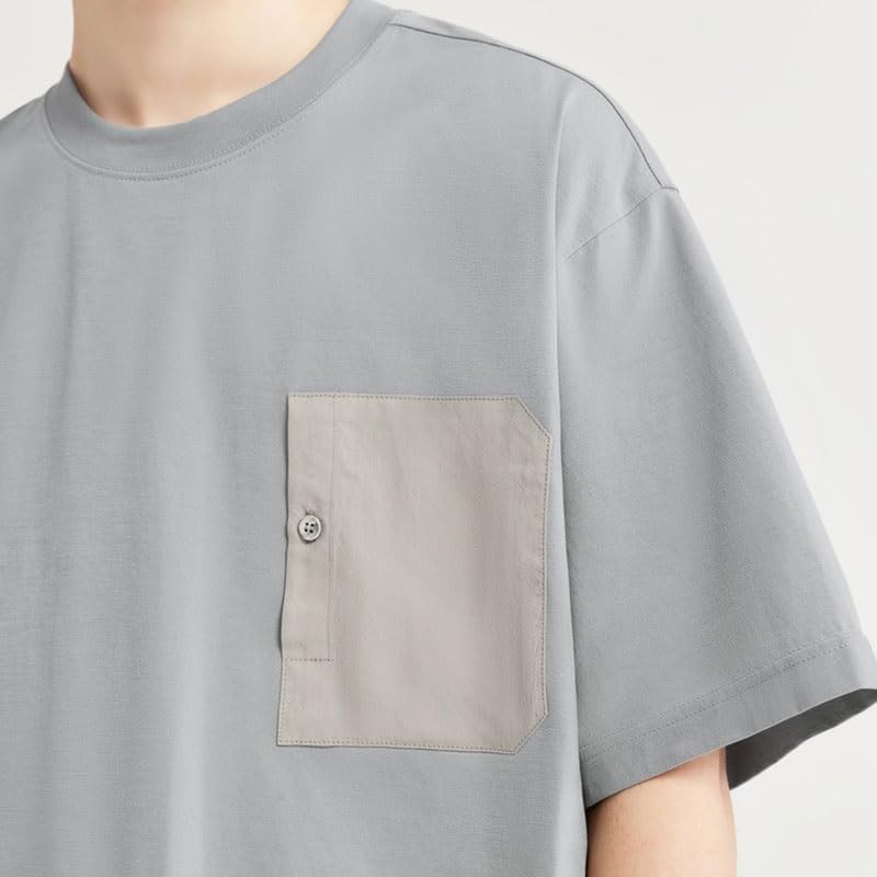 Outdoor Versatile Short Sleeves Sports Casual Round Neck T-Shirt Loose Breathable Polyester Vest with Pocket(OneColor,Large)