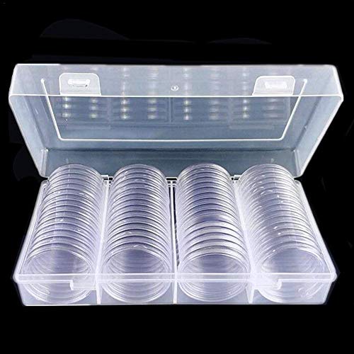 arthomer 60 Piezas de Cápsulas de Monedas Redondas Funda de Monedas de Plástico con Caja de Organizador de Almacenaje para Materiales de...