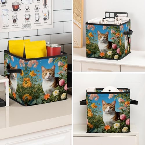 Grand bac de rangement pour la maison chat et fleur mignon - 8