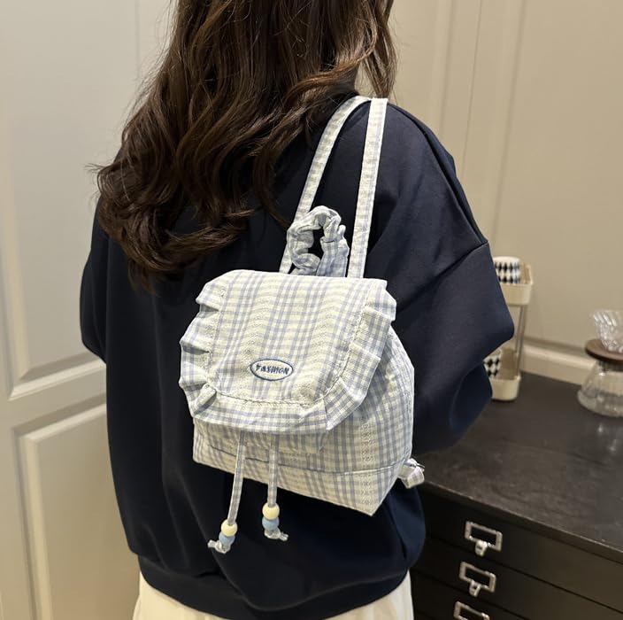 Mochila feminina de estilo japonês, macia, pequena, mochila escolar, moderna, casual, viagem, mochila, Azul, M