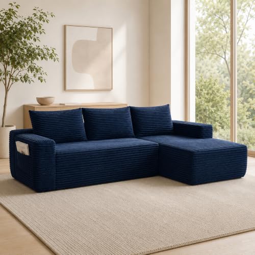 Image of 96 inch Boneless Couch, Modular L-Shaped Cloud Sectional Sofa, Blue