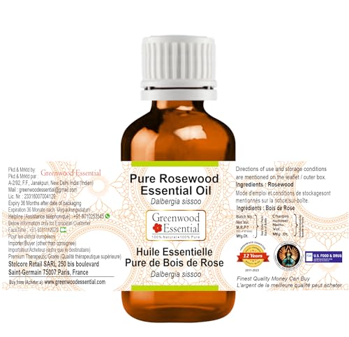 Image of Greenwood Essential Rosewood Essential Oil (Dalbergia sissoo) Pure | Non-Sticky | Non-greasy | Lightweight | Men & Women | All Skin Types | Steam Distilled 30ml