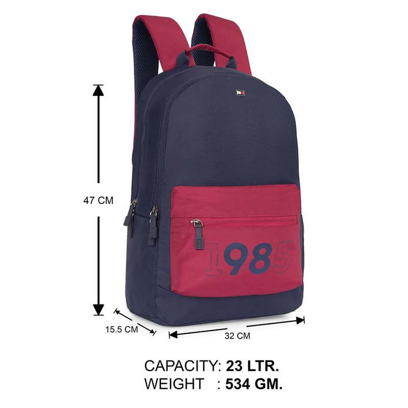 Image of Tommy Hilfiger Bradenton Unisex Casual Backpack - Navy+Burgundy | 23 Capacity | Polyester | Padded & Adjustable | No. Of Compartment: 2 | Zipper Closure