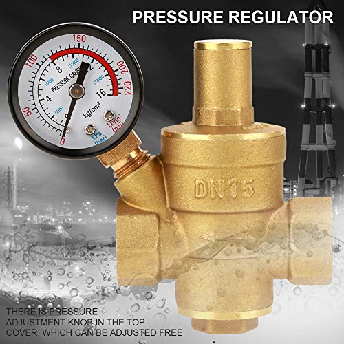 Water Pressure Valve, Brass DN15 Adjustable Water Pressure Regulator