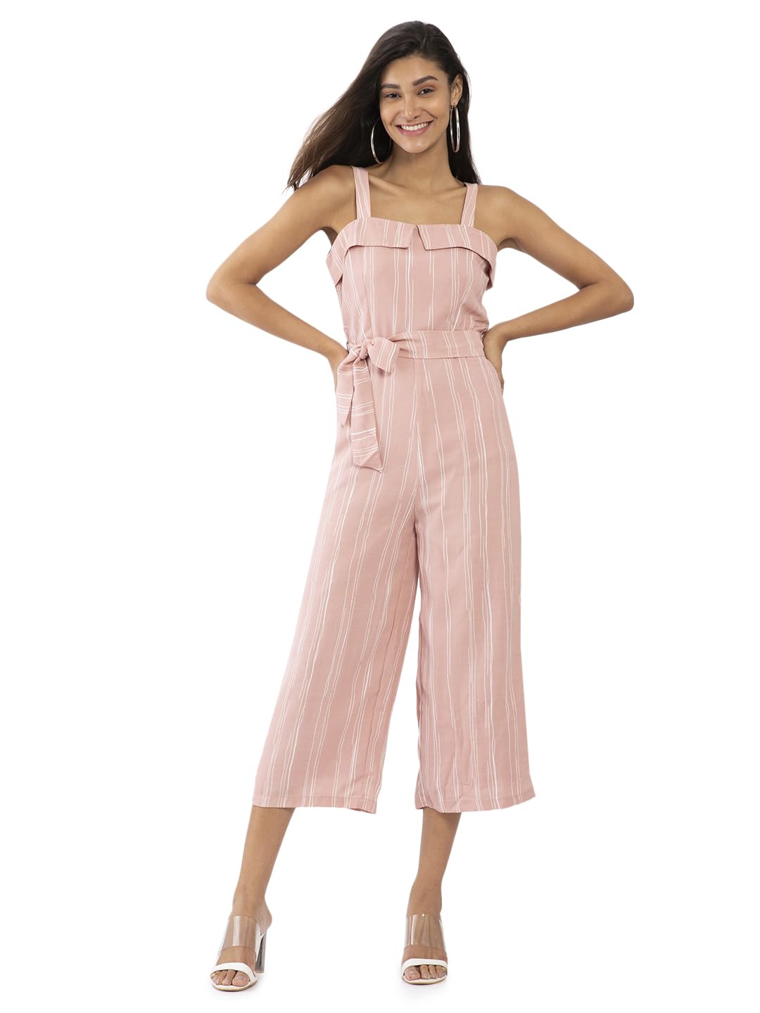 zink london Pink Striped Basic Jumpsuit for Women-picture-7