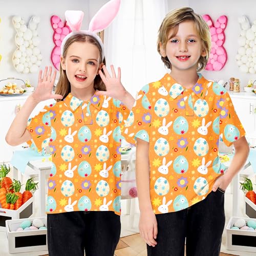Image of AOBUTE Kids 4th of July Polo American Flag Short Sleeve Button Down Shirts Tops 3-14 Years