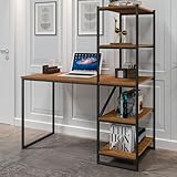 Mesa Industrial para Escritório com Prateleira Frist Preto e Canela