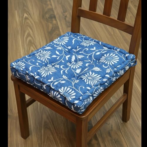 Image of Amazon Brand - Umi Chair Cushion Comfortable Thick Tufted Seat Cushion Cushion for Meditation,Floor Cushion for Sitting in Living Room,Indoor Pads Seat Set of 1,16X16(Inches) (Blue;White)