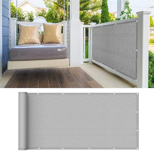 Pantalla Privacidad Balcon 60 x 200 cm Bloquea El Viento,La Lluvia y Los Rayos UV Protector de Privacidad para Balcón con Ataduras de Cables Balcón Exterior de Jardín, Gris
