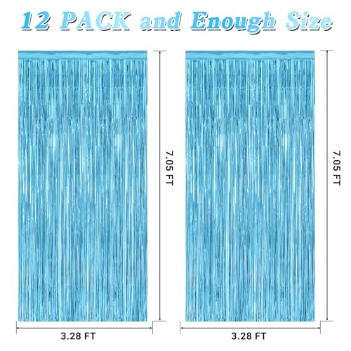 Image of 12 Pack Party Decorations, 3.28 FT x 7.05 FT Sky Blue Curtains, Metallic Party Streamers Photo Booth Backdrop Foil Fringe Curtains, Light Blue Winter Wonderland Backdrop Birthday Decor