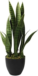 Fake Snake Plant, 27.5" Artificial Potted Floor Plant, Artificial Sansevieria Trifasciata with Plastic Pot for Indoor Outd...
