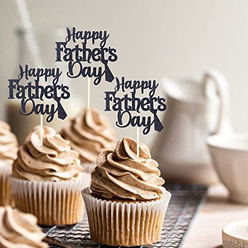 24 Pcs Happy Father's Day Cupcake Toppers With Tie Glitter Best Dad Cupcake Picks For Happy Father's Day Theme Party Cake Decorations Supplies #TOP3