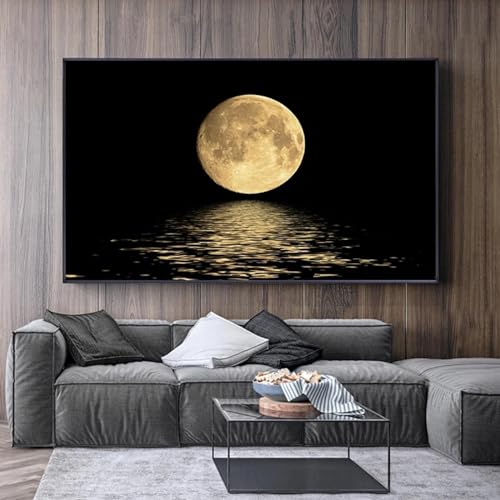 Peinture sur toile lune noire et blanche abstrait 80x110 cm sans cadre