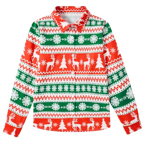 Goodstoworld Boys Halloween Christmas Shirt Kids Long Sleeve Button Up Shirts Size 5-12 - Main Image