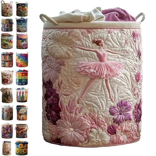 Image of Quilted Laundry Baskets with Handles, Large Floral Fabric Hampers, Extra Soft Boho Chic Storage Organizer for Nurseries, Collapsible Clothes Bins, Portable Bedroom Washing Container