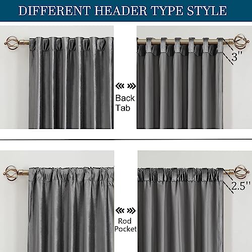 Image of PRIMROSE Dark Grey Velvet Curtains 90 inch Long for Living Room,Set of 2 Panels Blackout Rod Pocket Back Tab Window Treatment Room Darkening Heavy Decorative Curtains Drapes for Bedroom