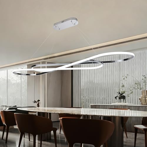 Image of 59.06in Led Chandelier Large Modern Led Pendant Light Fixture Dimmable with Remote Controller Electroplated Chrome