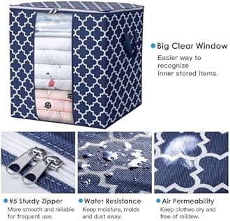 WISELIFE Storage Bags 4 Pack/100L Large Blanket Clothes Organization and Storage Containers for Comforters,Bedding, Foldable Organizer with Reinforced Handle, Clear Window, Sturdy Zippers,Blue