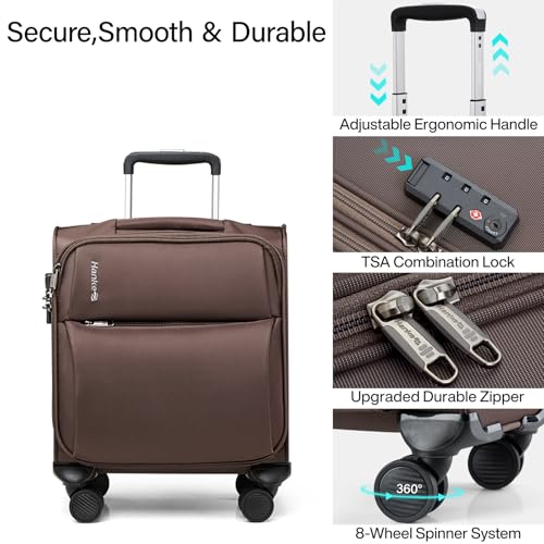 Image of Hanke Softside Expandable Luggage 16 /20 /24 /28 Inch Carry On Luggage for Travel Checked Luggage Suitcases with Wheels & TSA Luggage Large Suitcase, Coffee, 16-Inch Underseat, Underseat Carry on Luggage
