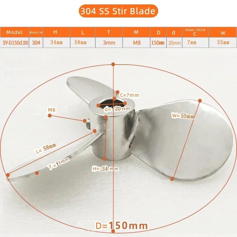 Stirring Blade Stainless Steel Mixer Impeller Lab Stirrer Paddle Three-Blade Diameter 150 mm Inner Hole Aperture 20 mm