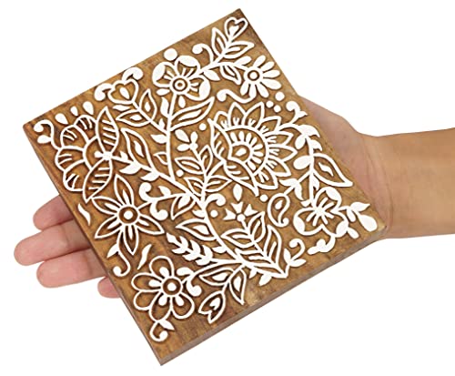 Bloc d'impression textile bois fleur sculpté main, l'esprit de l'artisanat