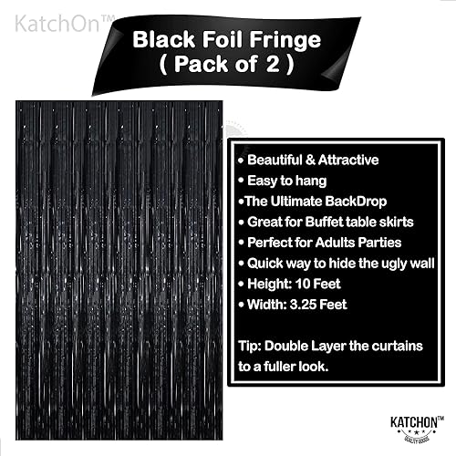 KatchOn, XtraLarge 8x3.2 Feet Black Fringe Backdrop - Pack of 2, Black Foil Fringe Curtain | Black Streamer Backdrop for Halloween Party Decorations | Halloween Backdrop | Black Backdrop for Party - Thumbnail 4