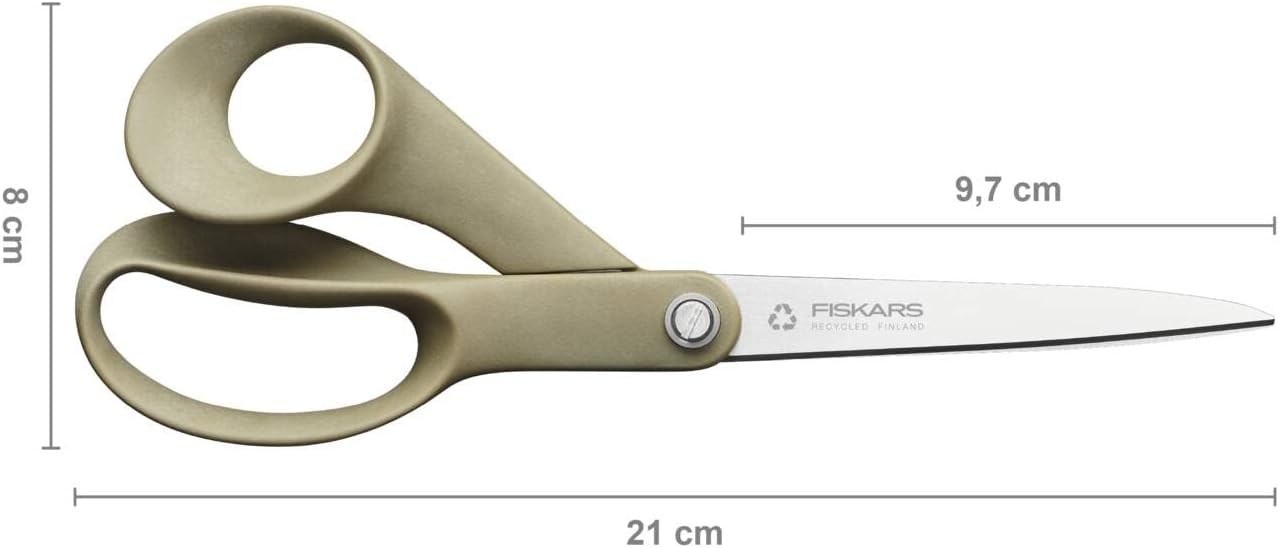 Fiskars Recycled Universal Scissors, Functional Form, 100 Percent Recyclable Materials, Total Length: 21 cm, Recycled Stainless Steel/Plastic, Grey, 1058094