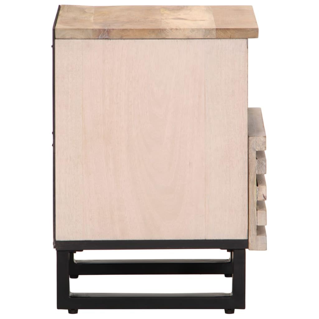 Comodino 40 × 34 × 46 cm in legno di mango con cassetto, comodino per camera da letto, soggiorno, corridoio, spazio con gambe in acciaio inox