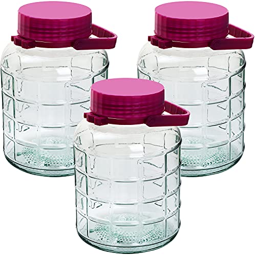 Glass Jar With Lid 77oz,Half Gallon Airtight Mason Jars With Plastic Lids and Handle,2L Large Storage jars for Dry Food,Pasta,Kitchen Canister For Canning Jars For Pickles,Large Jar for Fermenting Kombucha Kefir Sun Tea 3packs