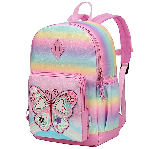 VASCHY Mochila Niña, Mochilas Escolares Mochila Infantil 4-6 Años Ajustar Carpeta A4 con Bolsillos Laterales y Correa en Pecho para Guarderia Preescolar Primaria Mariposa