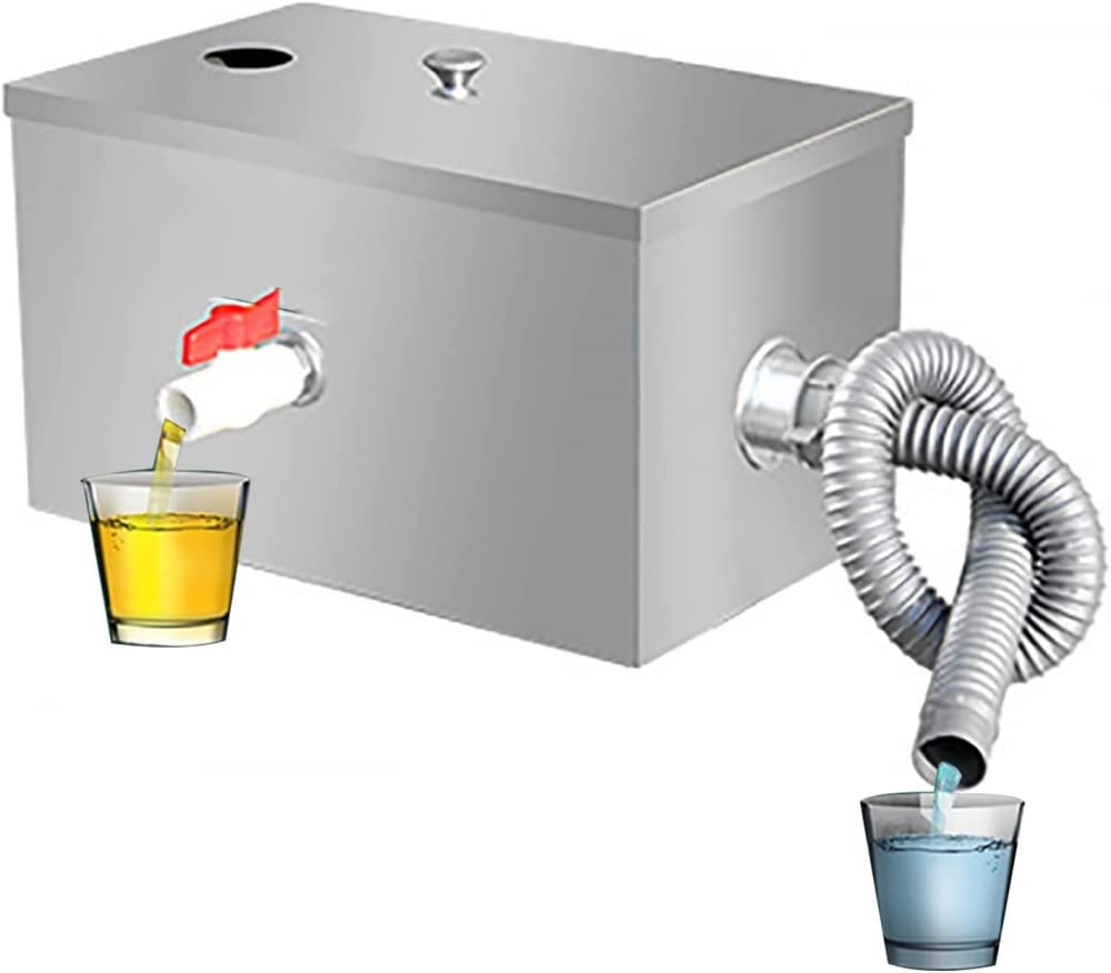 ELSHY Kommerziell Fettabscheider Edelstahl Grease Trap Fettseparator Interceptor, Abwasser Ölabscheider Für Hotelrestaurants, Buffets Und Snackbars,für Restaurant, Fabrik-35x25x23cm