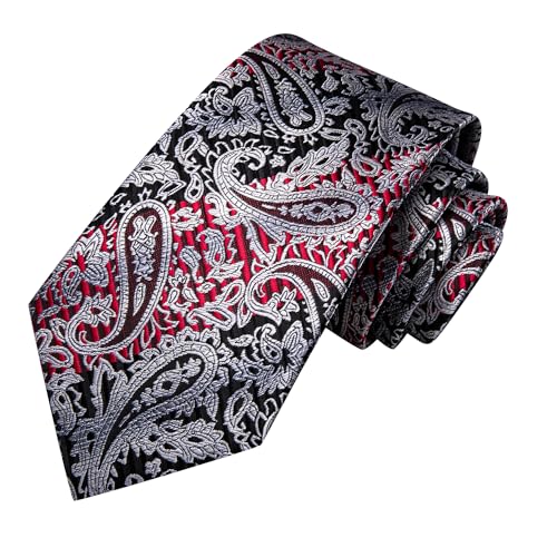 Image of Hi-Tie Paisley Floral Ties Set for Men Silk Mens Stripes Necktie Pocket Square Cufflinks Set Formal Business