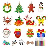 Luckwaii Lot de 72 Decoration Noel Bois Peinture Enfant Pendentif en Bois pour Sapin de Noël avec Corde Artisanat à Peindre, DIY Activite Manuelle Bricolage Enfant Deco Noel