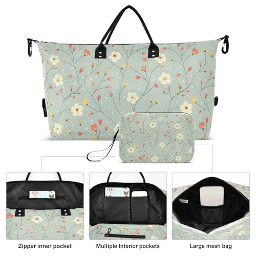 Cute Flower Travel Duffle Bag,Large Weekender Travel Bag for Women Men Waterproof Luggage Bag with Trolley Sleeve,Airplane Travel Essentials for Flying2