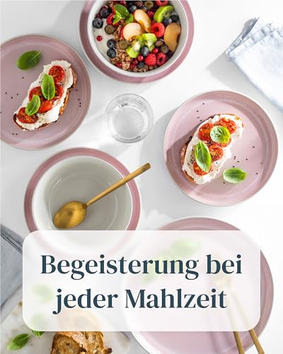 Steingut Geschirrset 6 Personen Ibiza 24 tlg. TESTSIEGER, Traumhaftes Mediterranes Steingut Geschirr Set, Schüssel- und Teller Set, Tafelservice 6 Personen, Geschirrsets Pure Living in Rose