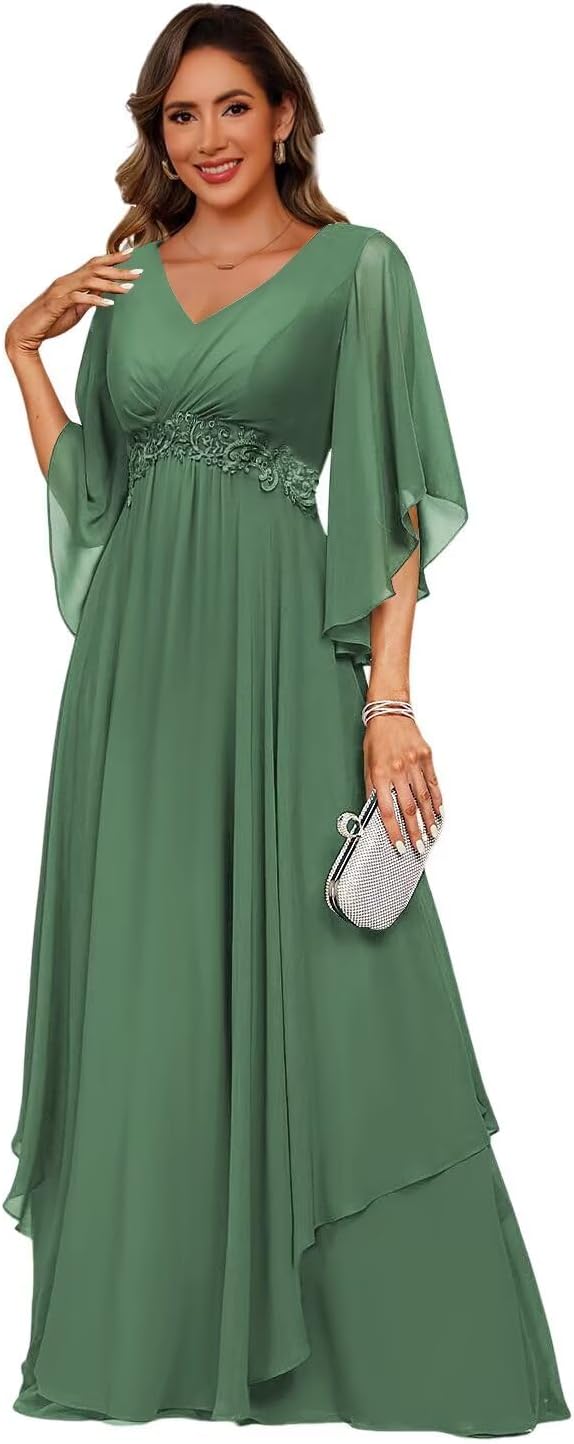 Short Sleeve Chiffon Mother of The Bride Dresses with Lace Ruched Aline Formal Evening Dress ZU064 - Image 7