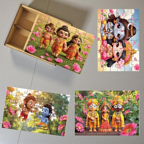 Image of Wooden Religious Jigsaw Puzzle Set for Kids (3+ Years) | 4-in-1 Devotional Theme Puzzles with Wooden Storage Box | Educational & Screen-Free Learning Toy