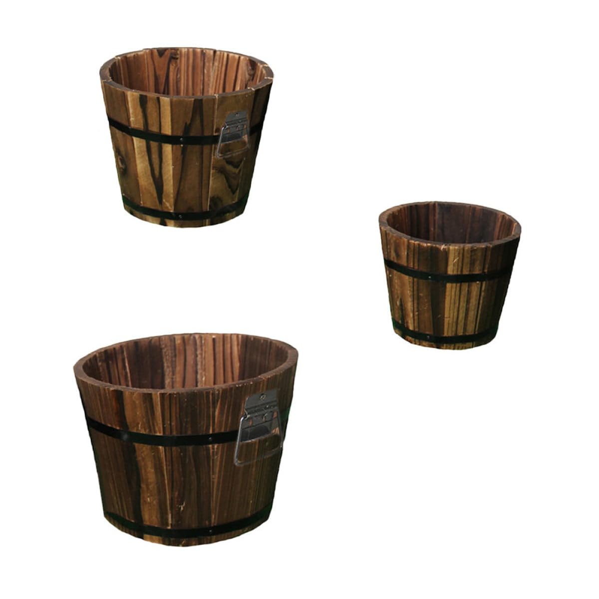 Seaux en bois pour succulentes, lot de 3 pots rétro avec fond drainant pour balcon