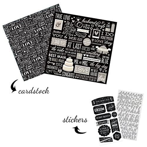 Scrapbook Stickers And Scrapbooking Paper For Wedding - Engagement, Bridal Shower, Marriage Anniversary |For Photo Album, Planner, Journal | 12X12 Black, White, Chalkboard Cardstock With Sticker Set #TOP4