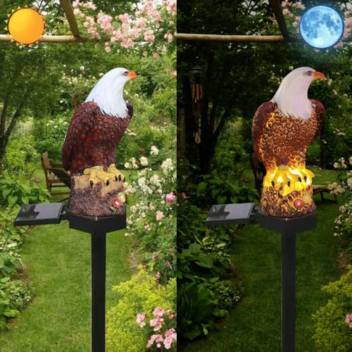 YZYOE Lumière d'aigle d'énergie solaire, résine de décoration jardin mignonne lampe de sol animale, crépuscule sans fil à l'aube LED Sconce Lights imperméable.